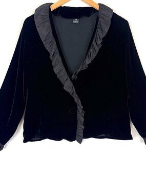 Handmade Silk Velvet Ruffle Whimsigoth Dark Feminine Romantic 2 Button Cardigan